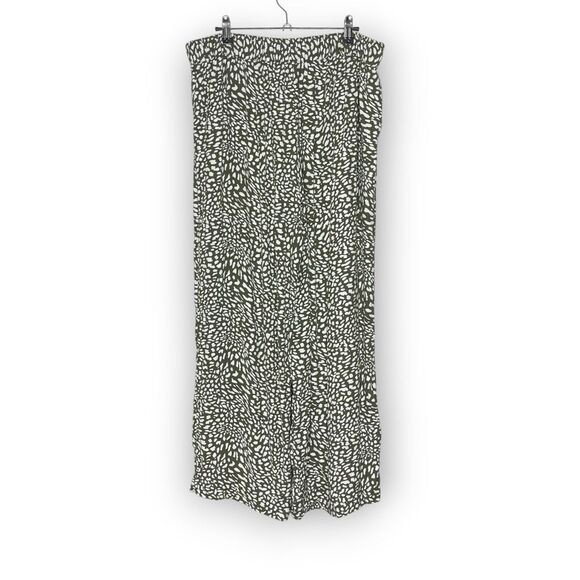 Ann Taylor Loft Wide Leg White Green Animal Print Crop Pants Women's Size Large - Picture 2 of 9